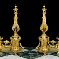 Pair Of Tall Ornate French Brass Chenet | Westland Antiques